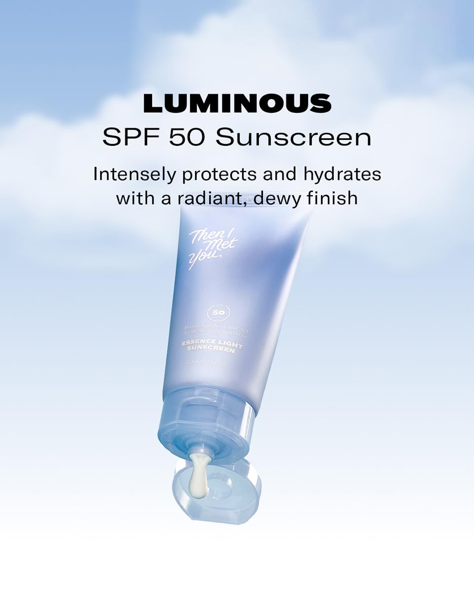 Then I Met You Essence Light Korean Sunscreen, Broad Spectrum SPF 50 Lotion PA+++, with Hyaluronic Acid, Vegan, Cruelty-Free, 1.69 oz