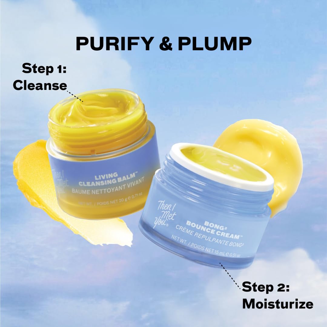 Then I Met You Purify & Plump Duo, Travel Size Korean Skincare Set with Living Cleansing Balm & Bong² Bounce Cream, Makeup Remover + Hydrating Gel-Cream for Smooth Radiant Skin & Barrier Repair