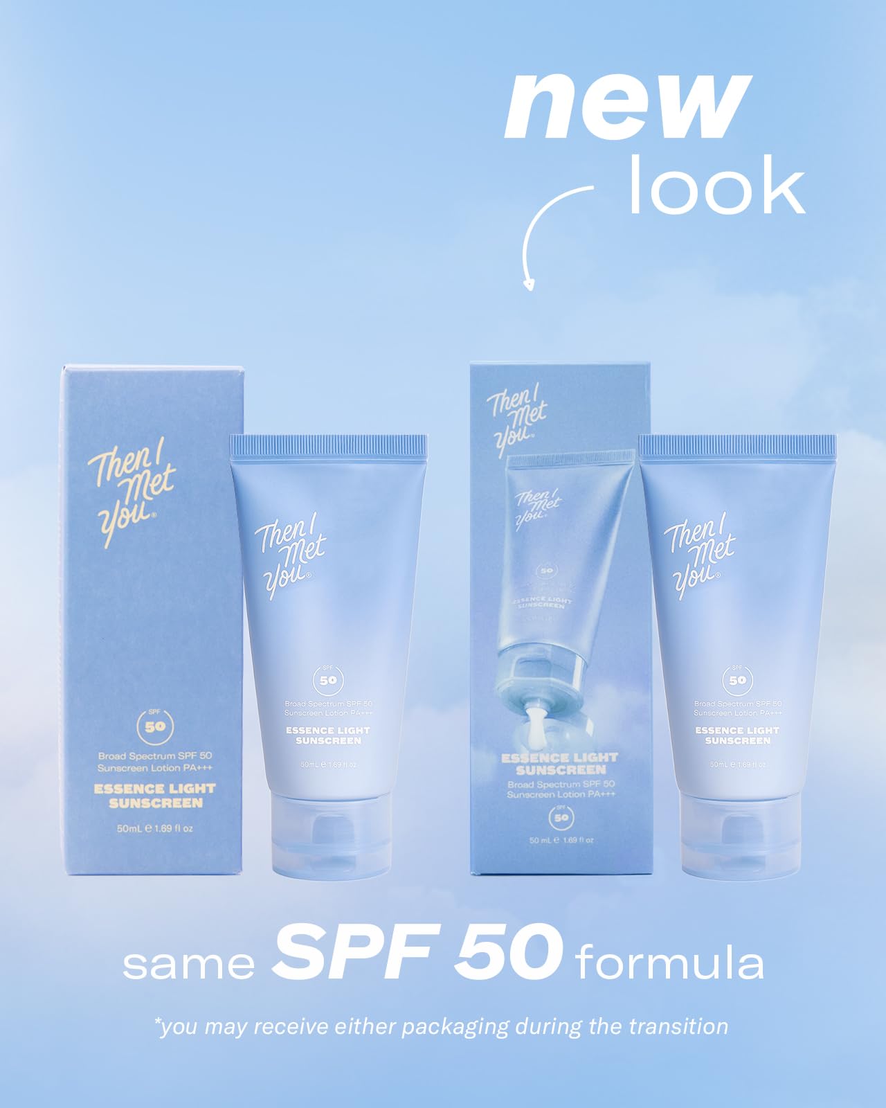 Then I Met You Essence Light Korean Sunscreen, Broad Spectrum SPF 50 Lotion PA+++, with Hyaluronic Acid, Vegan, Cruelty-Free, 1.69 oz