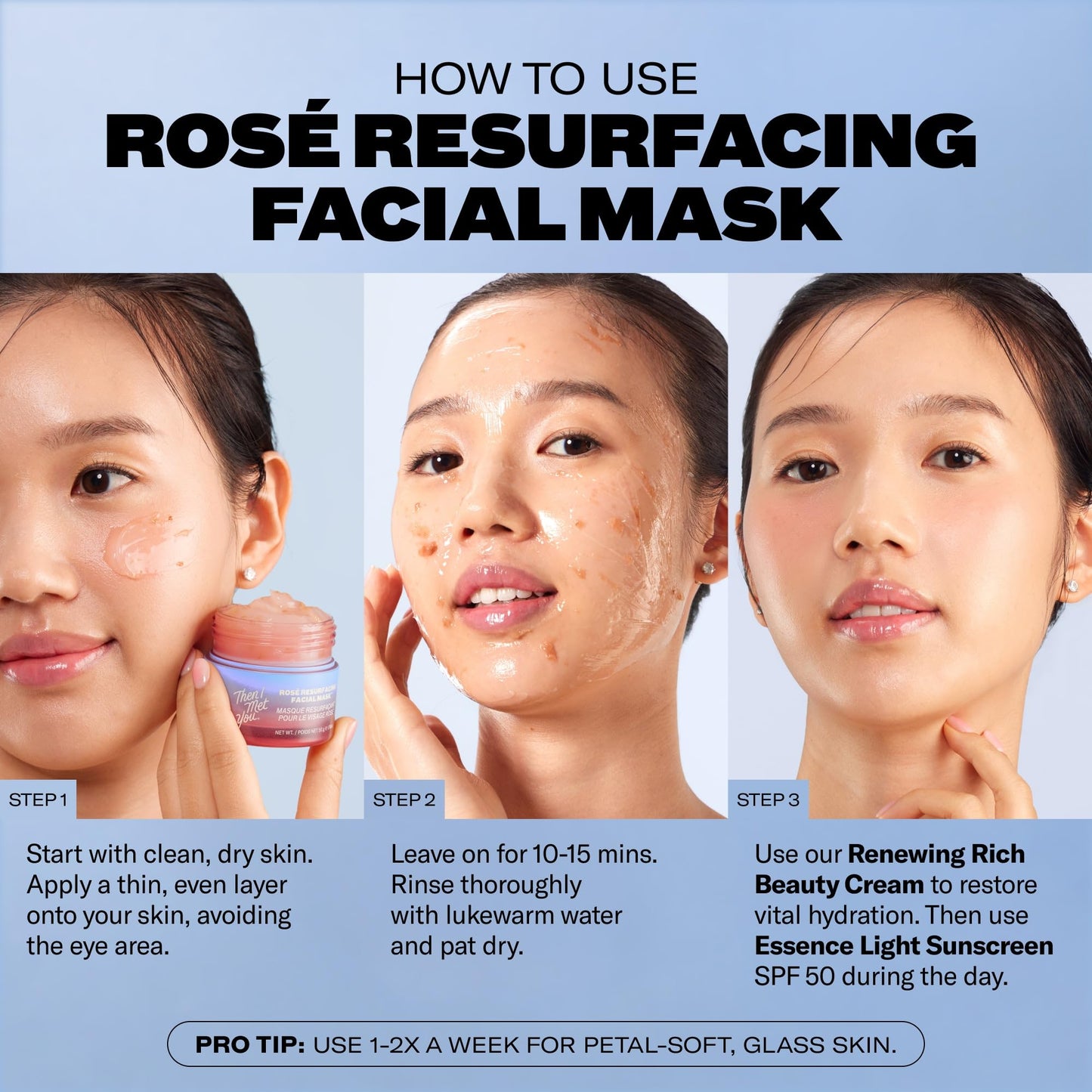 Then I Met You Rosé Resurfacing Facial Mask for Glass Skin, Nourishing & Brightening Korean Acid Mask with AHA, BHA & Resveratrol, Vegan & Clean Skincare, 1.76 oz