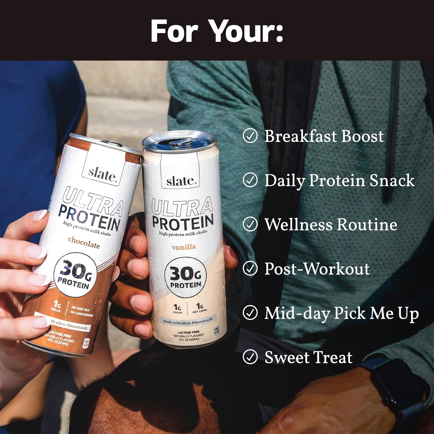 Slate Milk Ultra High Protein Milk Shake (Best Sellers Pack) Chocolate & Vanilla - 30g Protein, 1g Sugar, 130 Calories, 1-2g Net Carbs - No Added Sugar - Lactose Free - Natural - 11 fl oz, 12 Cans