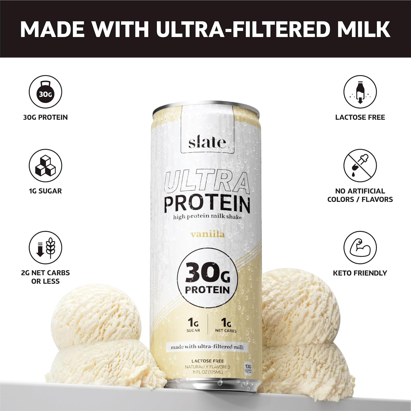 Slate Milk Ultra High Protein Milk Shake (Best Sellers Pack) Chocolate & Vanilla - 30g Protein, 1g Sugar, 130 Calories, 1-2g Net Carbs - No Added Sugar - Lactose Free - Natural - 11 fl oz, 12 Cans