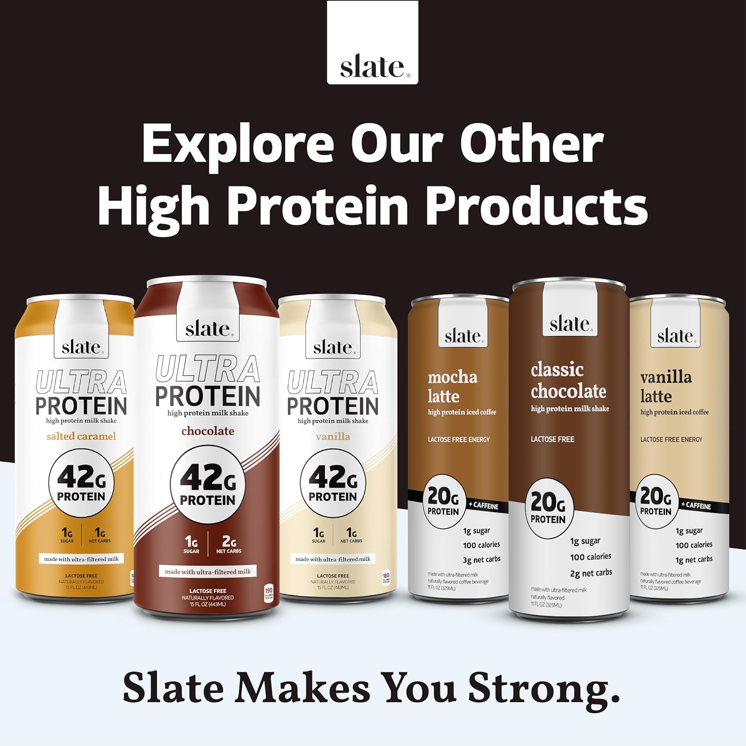 Slate Milk Ultra High Protein Milk Shake (Best Sellers Pack) Chocolate & Vanilla - 30g Protein, 1g Sugar, 130 Calories, 1-2g Net Carbs - No Added Sugar - Lactose Free - Natural - 11 fl oz, 12 Cans