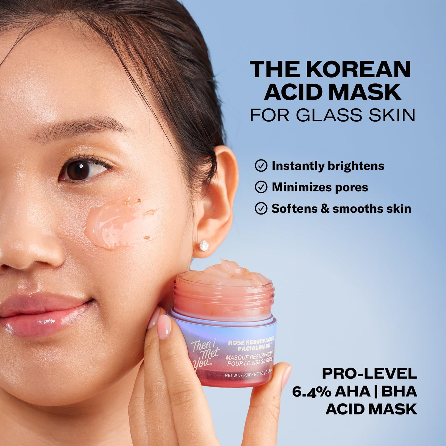 Then I Met You Rosé Resurfacing Facial Mask for Glass Skin, Nourishing & Brightening Korean Acid Mask with AHA, BHA & Resveratrol, Vegan & Clean Skincare, 1.76 oz