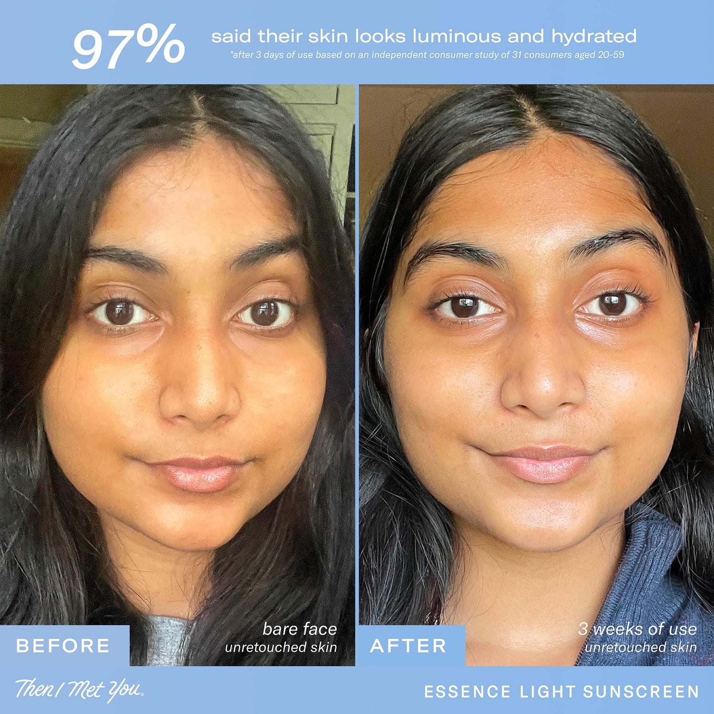 Then I Met You Essence Light Korean Sunscreen, Broad Spectrum SPF 50 Lotion PA+++, with Hyaluronic Acid, Vegan, Cruelty-Free, 1.69 oz